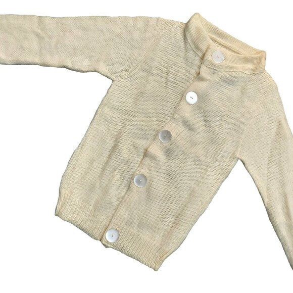 Vintage 1940s-1950s Cream Mock Neck Long Sleeve Cardigan Sweater Big Buttons XXS - Picture 3 of 7